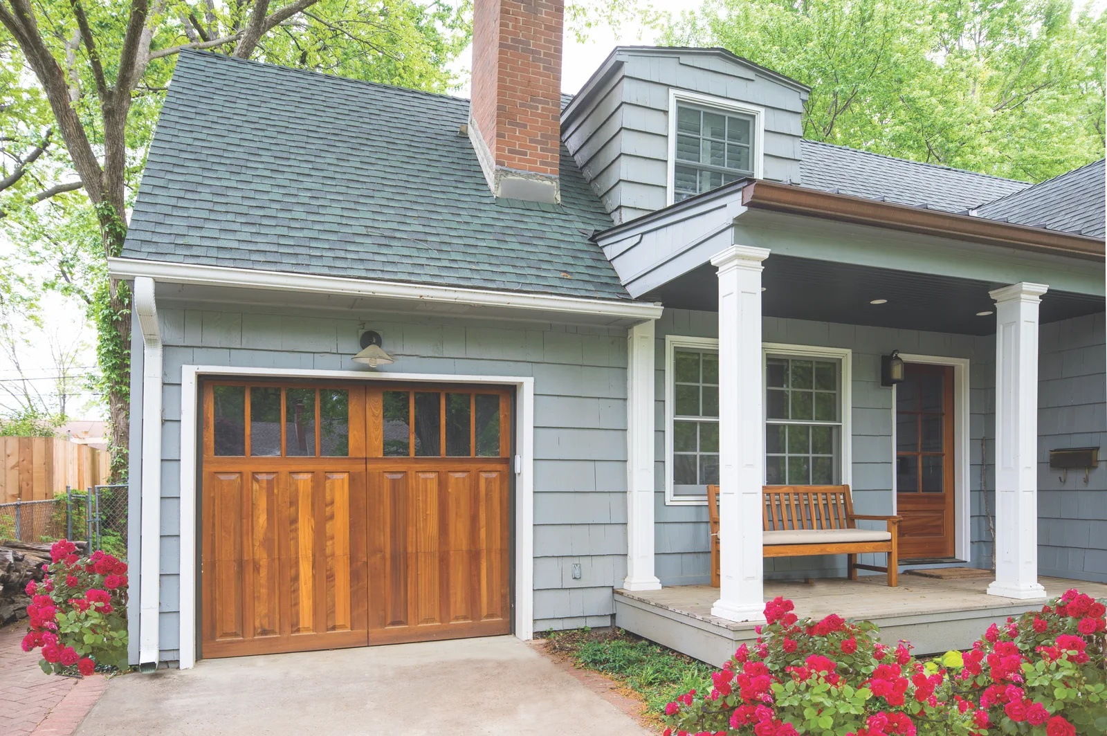 Natural wood carriage house garage door